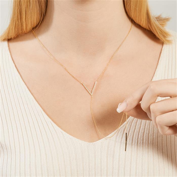 Ketting 925 zilveren y-vormige vergulde Zirkonia