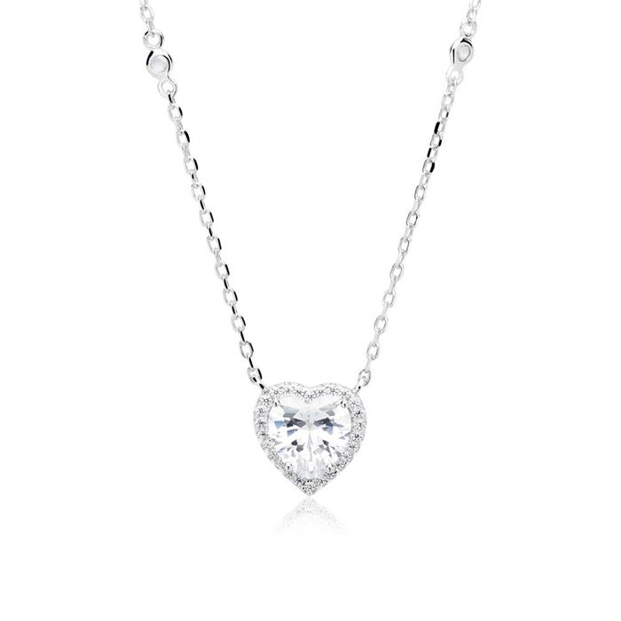 Sterling silver necklace polished with heart zirconia