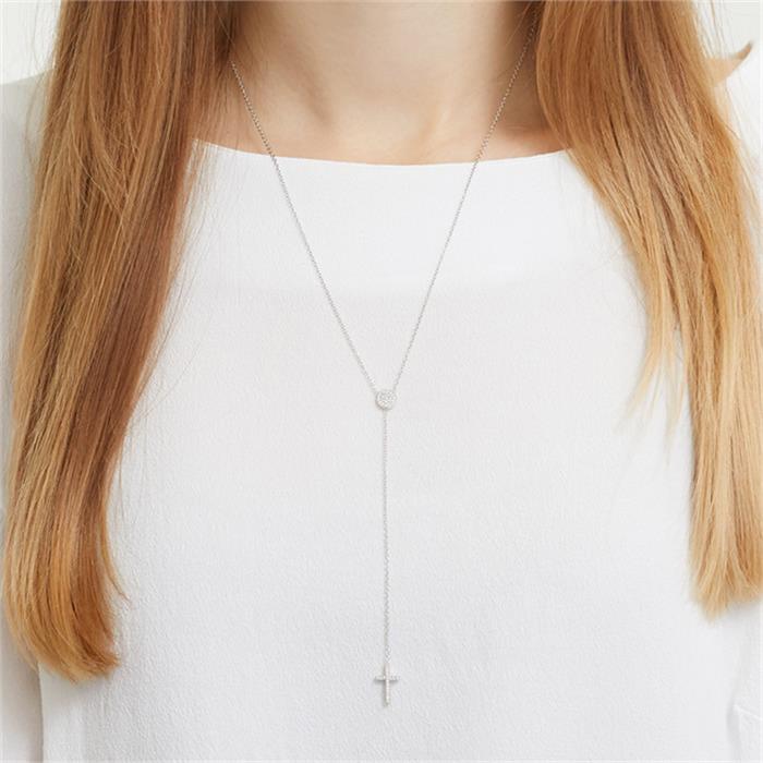 Y-chain sterling silver cross zirconia