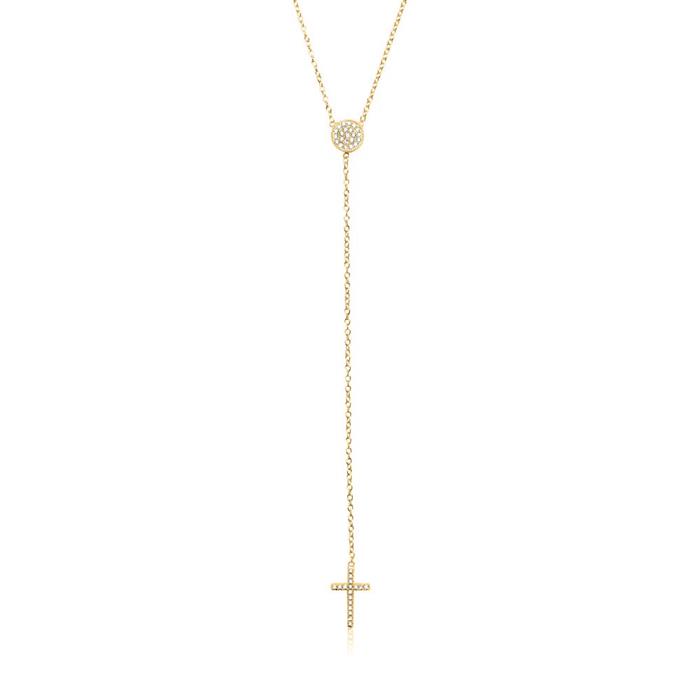 Gold plated sterling silver Y-chain with cross