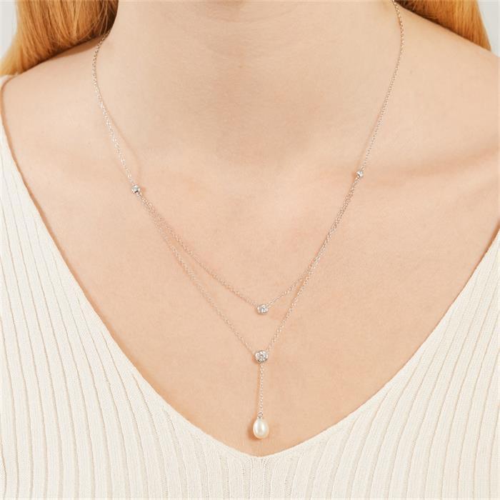 Sterling sterling silver necklace zirconia freshwater pearl