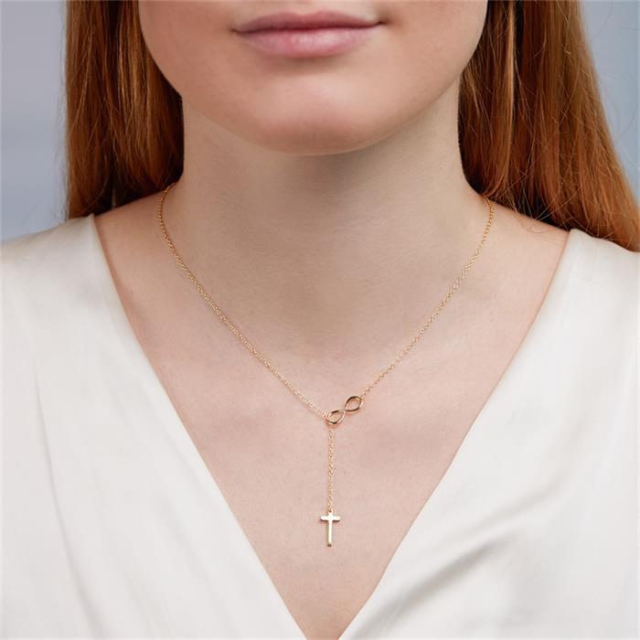 Y-necklace sterling silver gold plated cross infinity