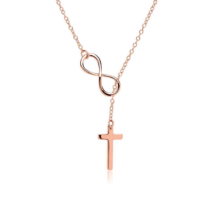 Y-chain sterling silver rose gold cross infinity