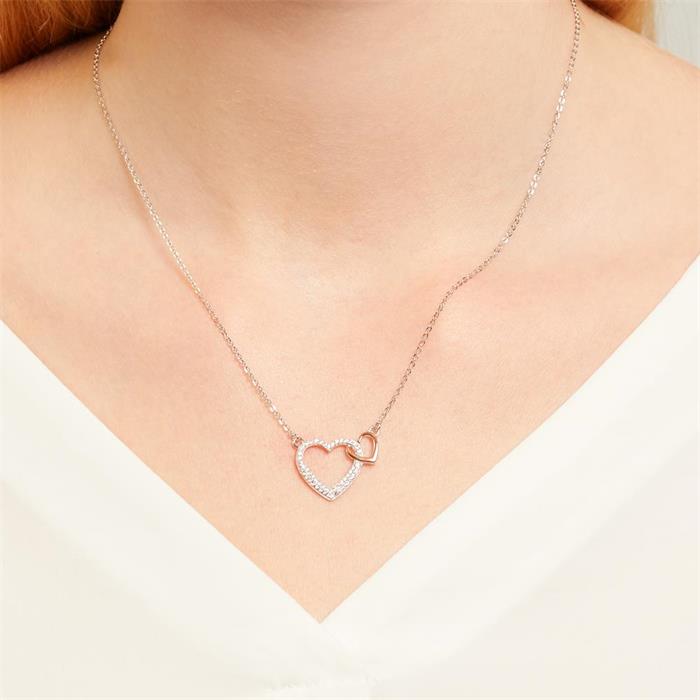 Hearts Necklace Sterling Silver Rose Gold Zirconia