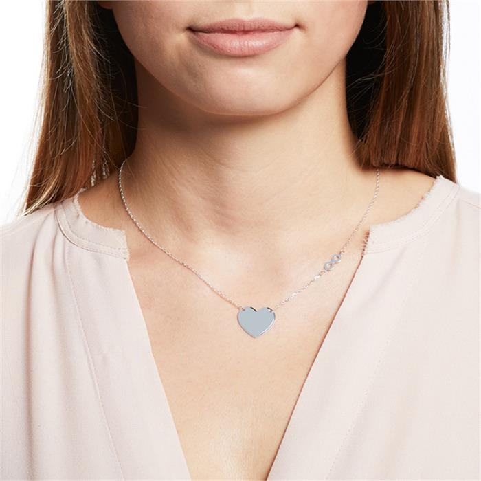 Cadena grabado con corazón e infinito de plata 925