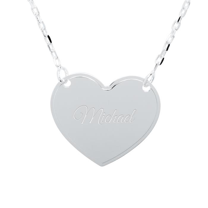 Gegraveerde hart ketting in 925 sterling zilver