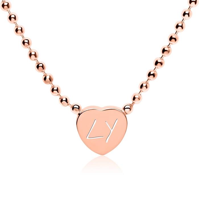 Cadena grabable corazón de plata 925 chapada en oro rosa