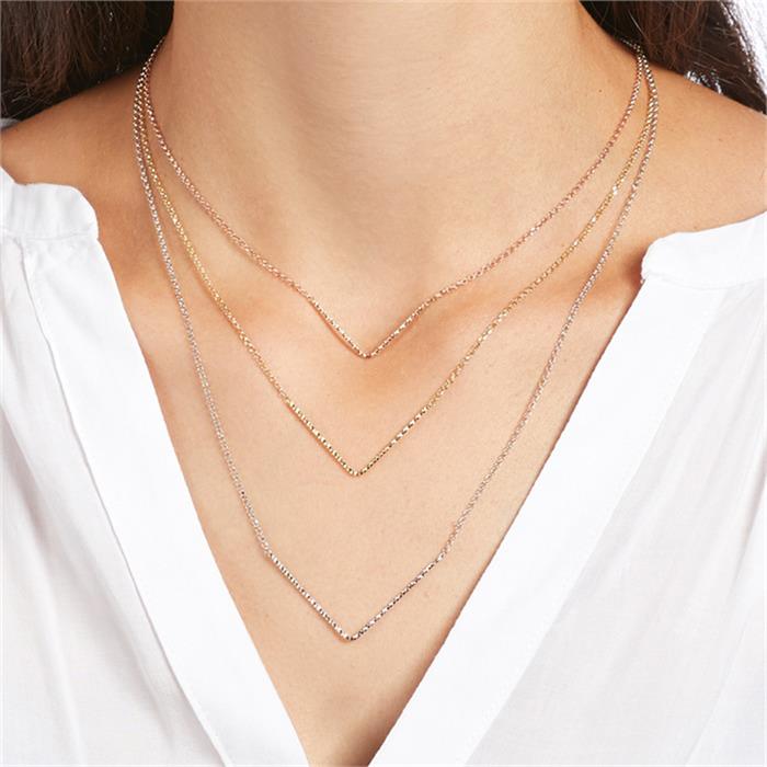 Multi row necklace in sterling silver tricolor