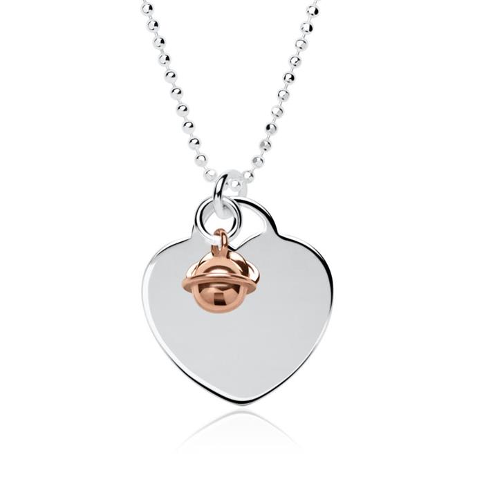 Engravable sterling silver necklace heart bells pink gold