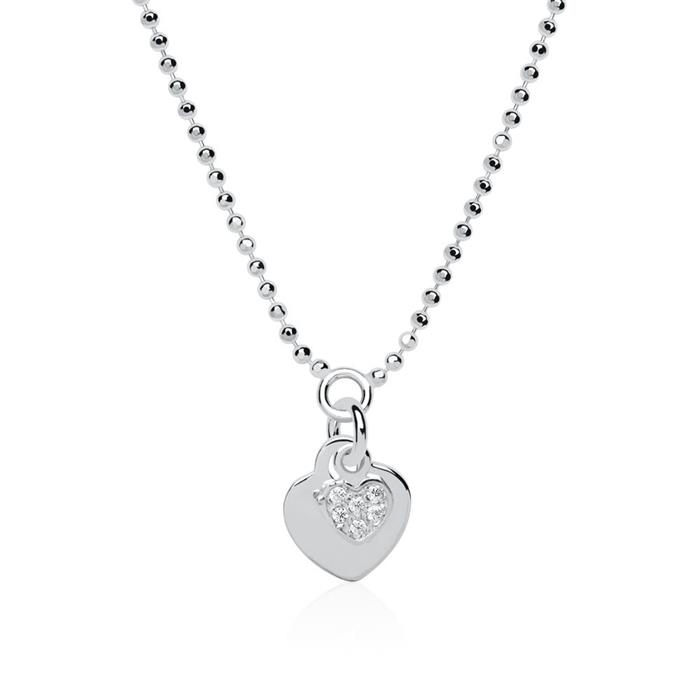 Cadena coraz&#xF3;n de plata 925 grabable con circonita c&#xFA;bica