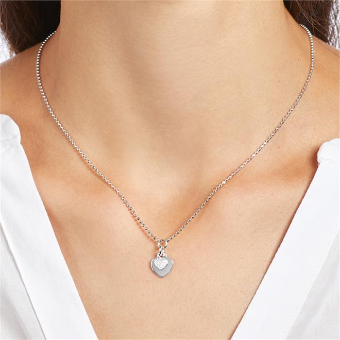 Cadena coraz&#xF3;n de plata 925 grabable con circonita c&#xFA;bica