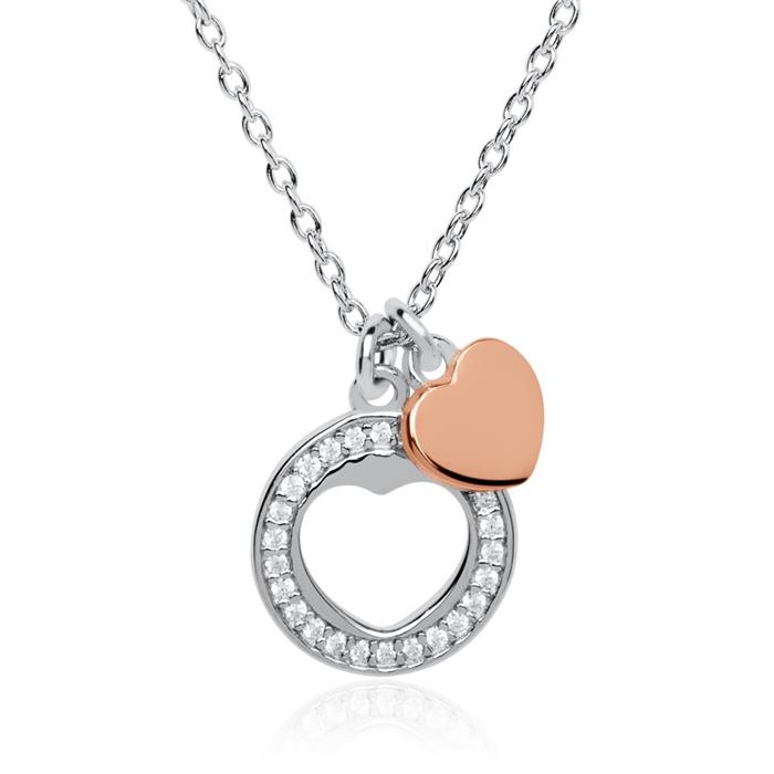 Heart necklace in sterling silver engravable with zirconia