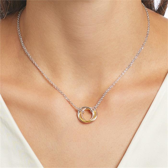 Sterling Silver Necklace With Tricolour Circle Pendants