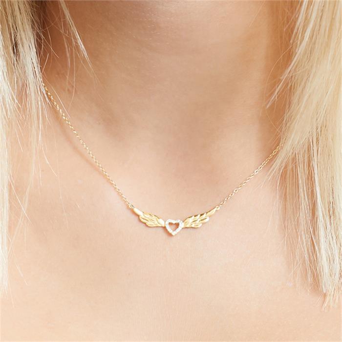 Necklace winged heart 925 silver-gilt zirconia