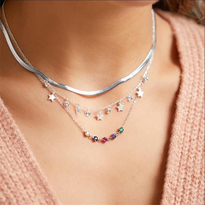 925 sterling silver necklace for ladies with zirconia, multicoloured