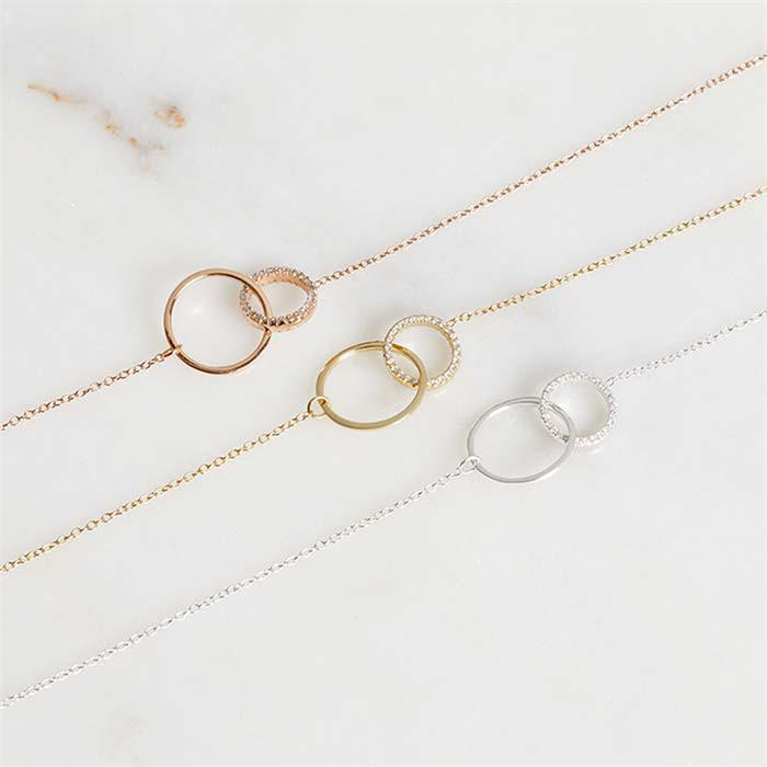 Gold-plated 925 silver chain circles with zirconia