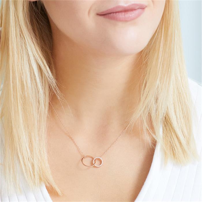 Necklace circles made of rose gold-plated 925 silver zirconia