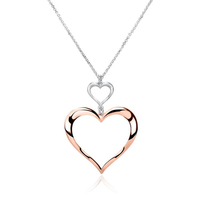 Ketting in 925 zilver met hartje ros&#xE9;goud verguld