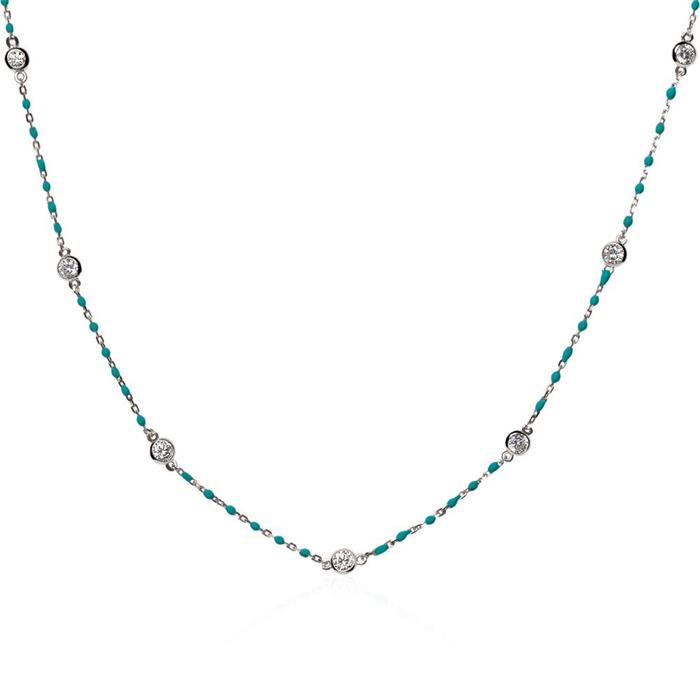 Necklace in 925 silver turquoise enamel zirconia