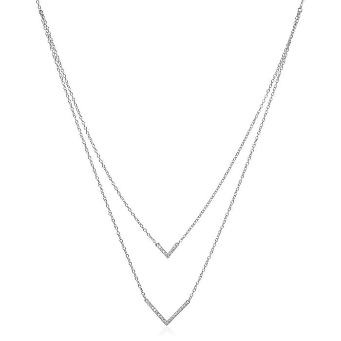 Layer necklace in sterling silver with zirconia