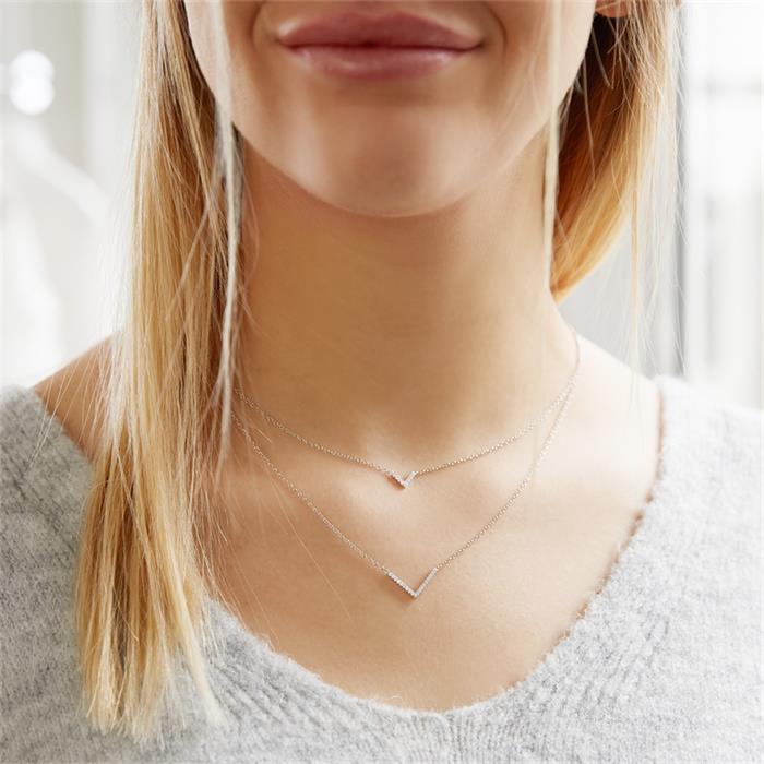 Layer necklace in sterling silver with zirconia