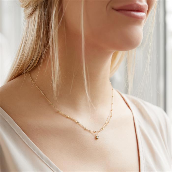 Laagjesketting in 925 sterling zilver verguld met Zirkonia