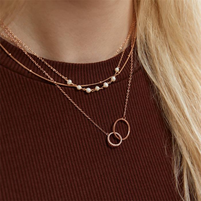 Necklace circles made of rose gold-plated 925 silver zirconia