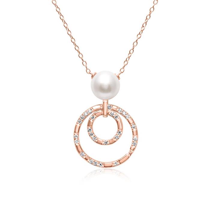 925er Silberkette mit Kreisanhänger und Perle in Rosé