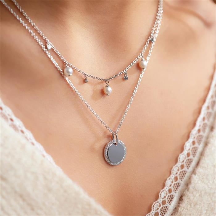 Gegraveerde ketting voor dames in 925 sterling zilver met Zirkonia