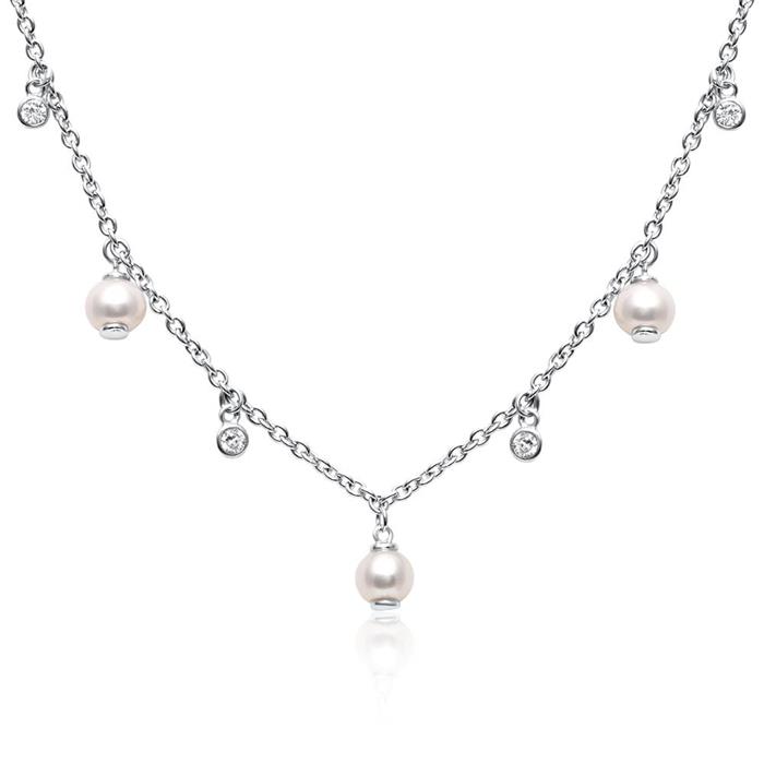 Damenkette aus Sterlingsilber mit Perlen und Zirkonia