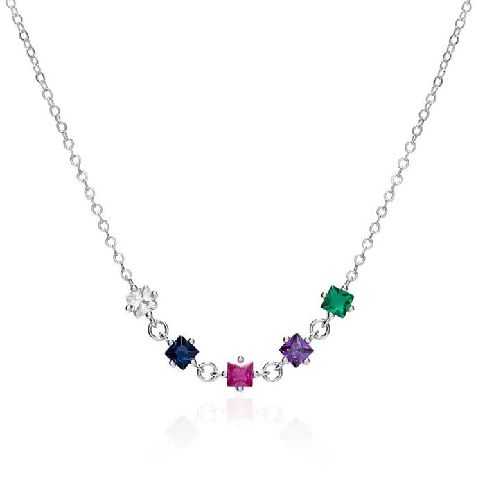 925 sterling silver necklace for ladies with zirconia, multicoloured