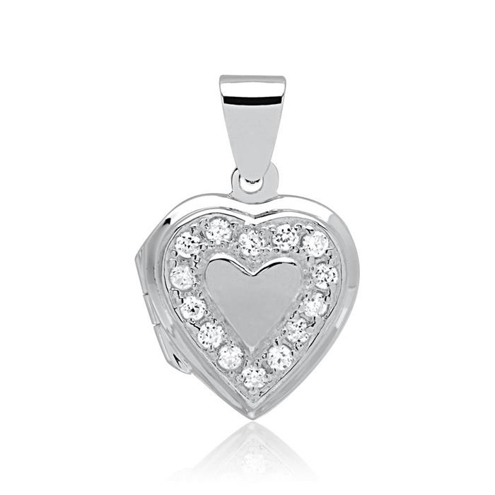 Pendant silver heart shape locket zirconia