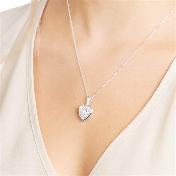 Pendant silver heart shape locket zirconia