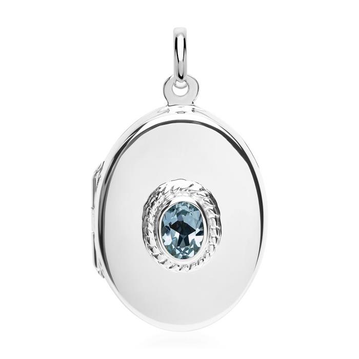 Silver necklace with locket blue topaz