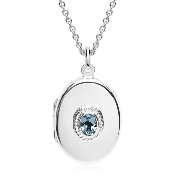 Silver necklace with locket blue topaz