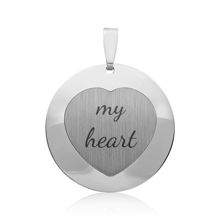 Silver pendant rhodium-plated heart shape