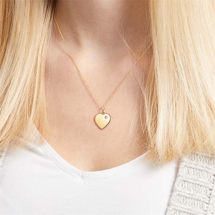 Silver Pendant Gold Plated Heart Zirconia