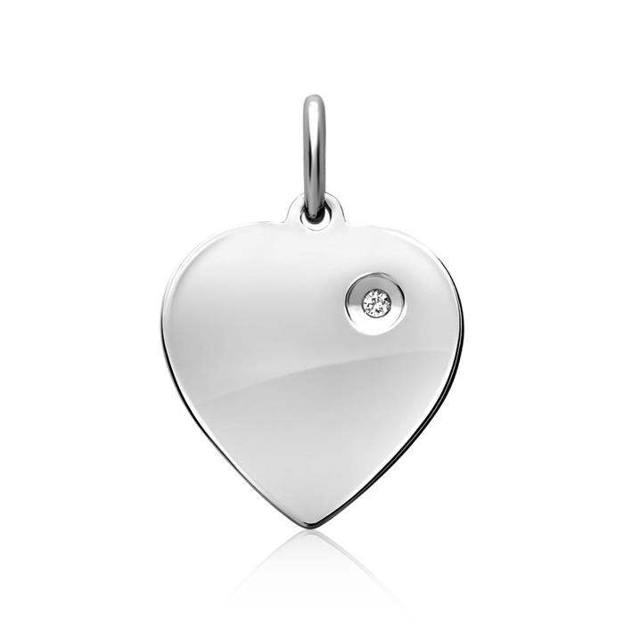 Silver necklace pendant heart zirconia