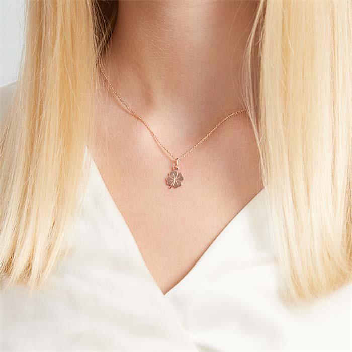 Silver necklace rose gold plated cloverleaf pendant