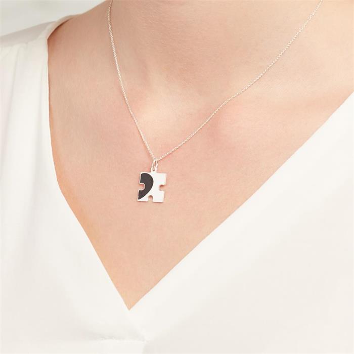Silver necklace with partner pendants puzzle pieces