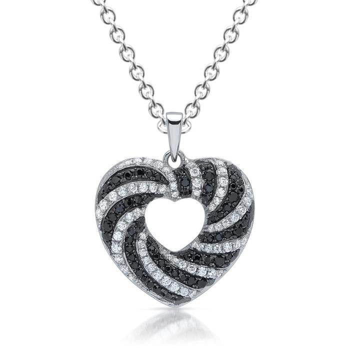 Heart-shaped silver pendant with zirconia set