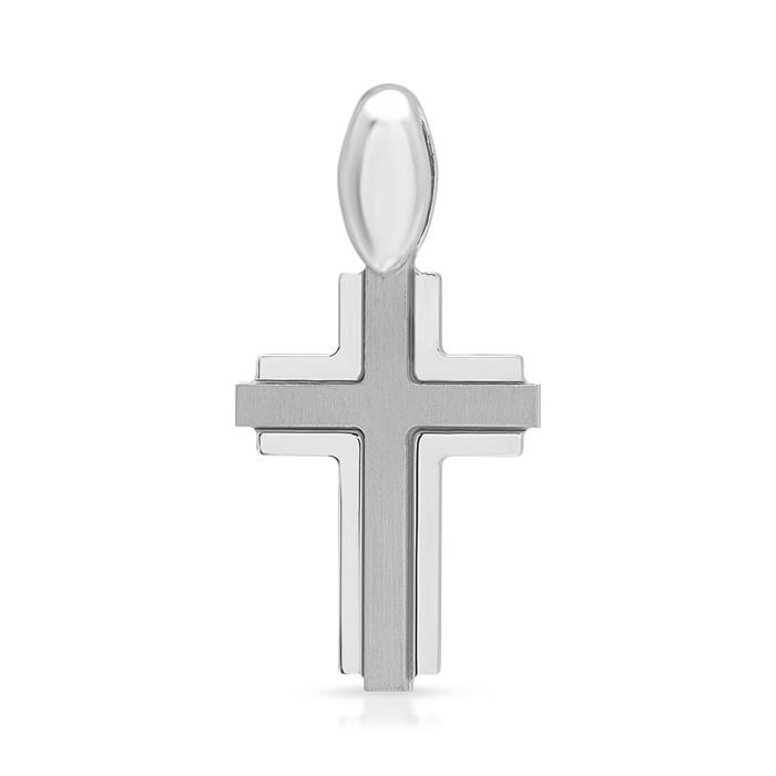 Partially polished sterling silver cross pendant