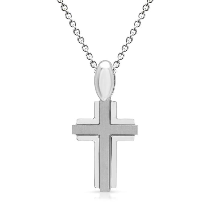 Partially polished sterling silver cross pendant