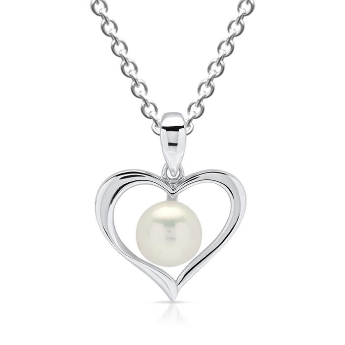 Sterling sterling silver pendant heart with pearl