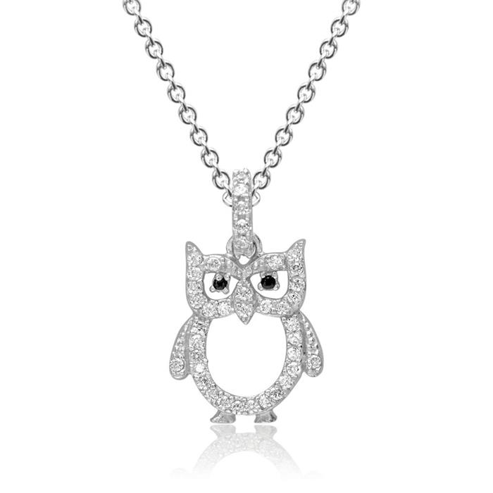 Pendant owl sterling silver zirconia