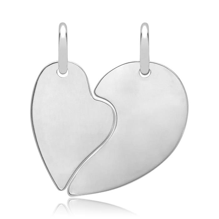 Pendant two heart halves sterling silver