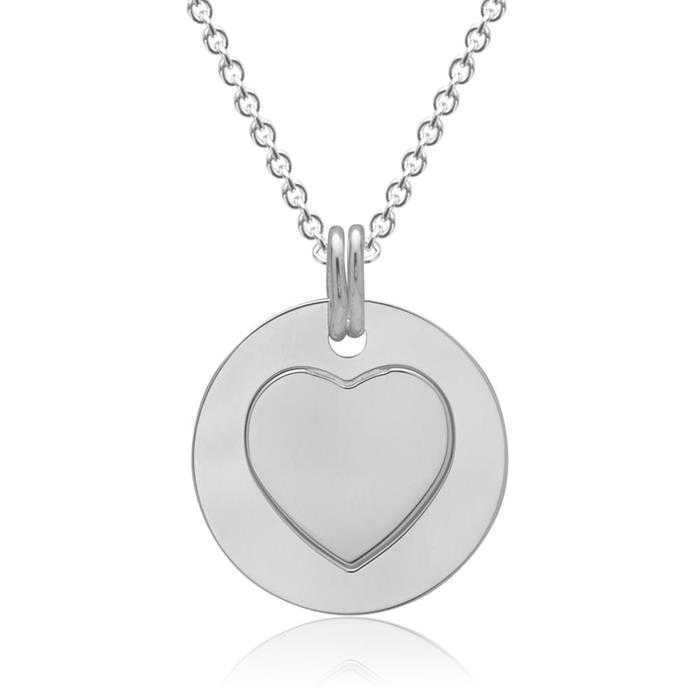 Round pendant with heart symbol sterling silver