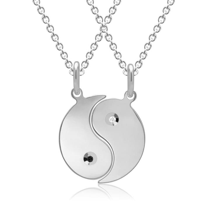 Round pendant yin yang sterling silver zirconia