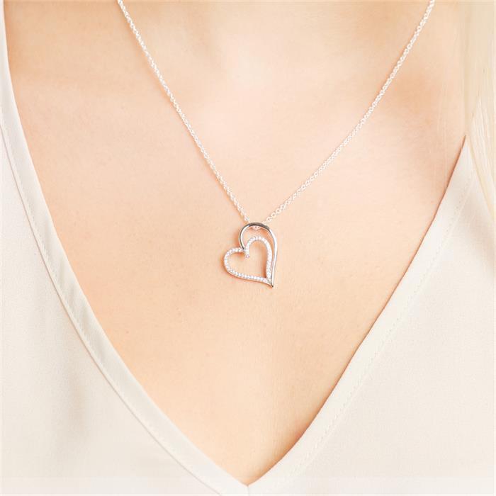 Sterling silver necklace with heart pendant zirconia