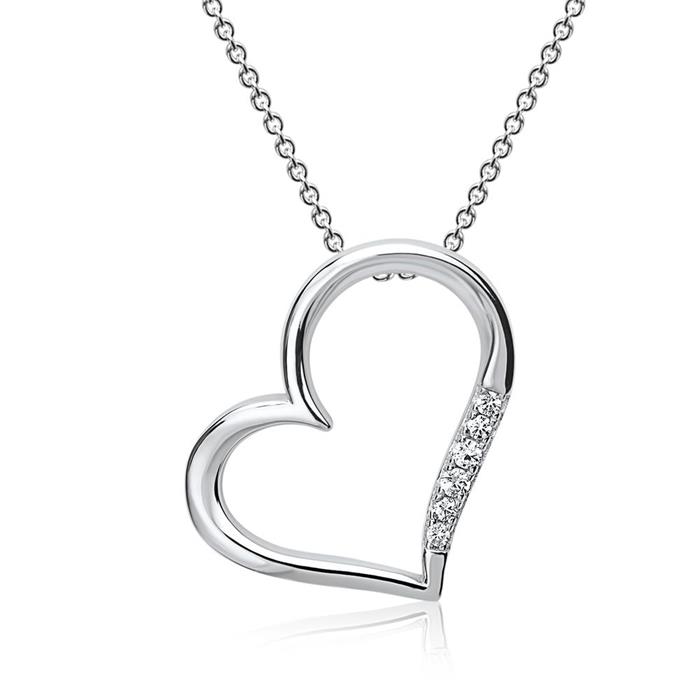 Rhodium pendant silver zirconia heart